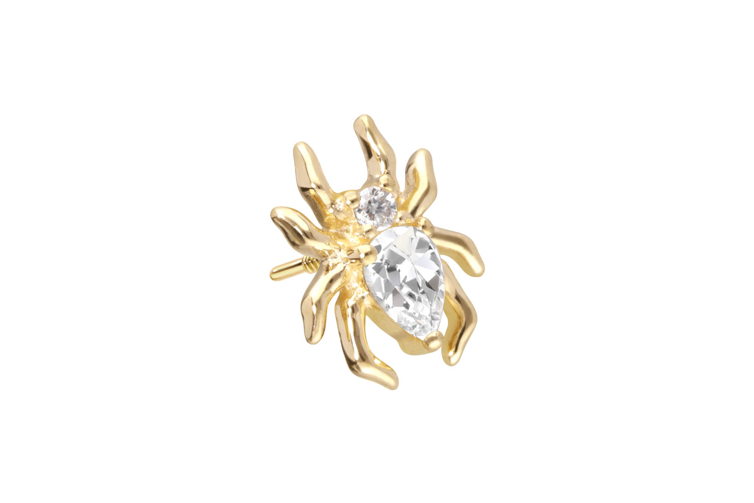 14 Karat Gold Schraubaufsatz mit Außengewinde MOISSANIT-SPINNE von Piercingline